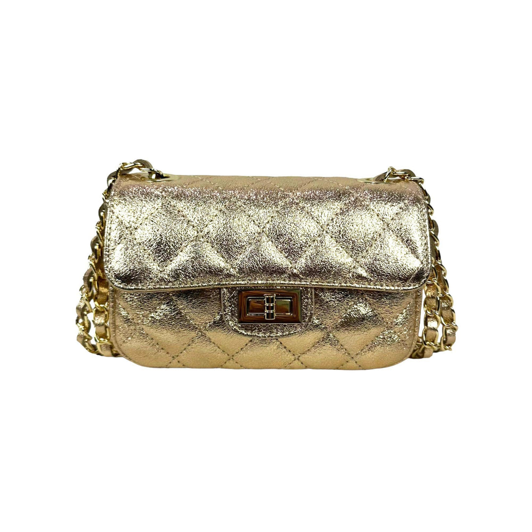 Metallic Italian Leather Bag: Rose