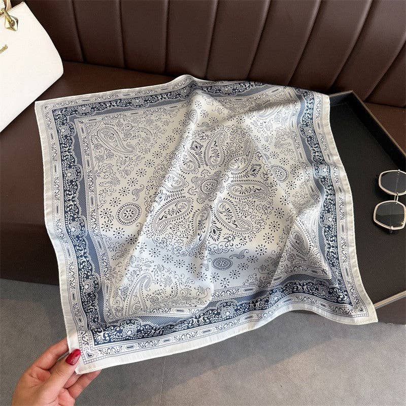 Sheer Trend - Fashion Print Square Scarf: MING BLUE