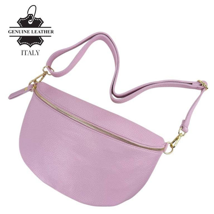 Large Italian Leather Waist Bag: Orange