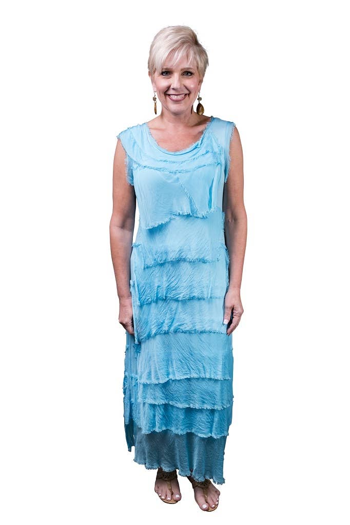 Aleena Silk Maxi Ruffle Dress (DT215):Orchid