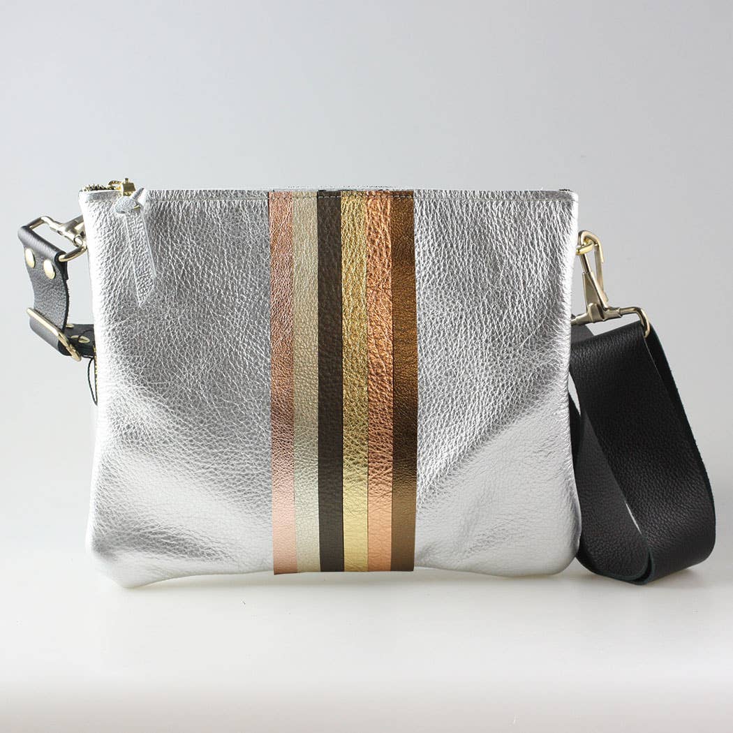 Neutral Stripe Taylor Crossbody: Platinum with Neutral Rainbow