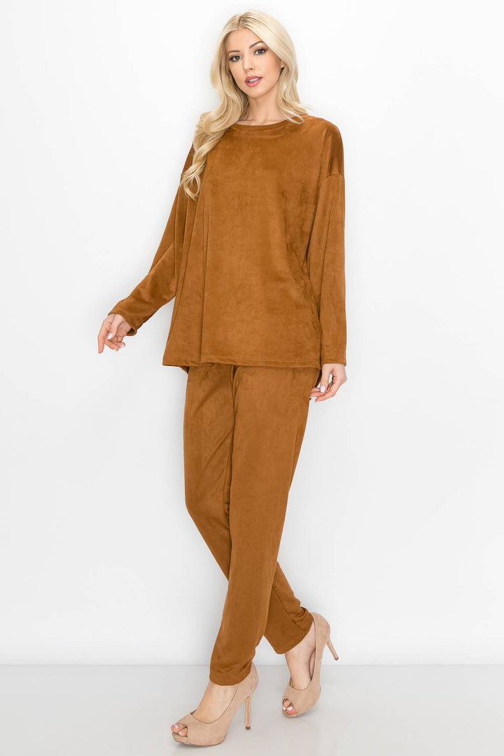 Annelise Stretch Suede Pant: Khaki / L / A5499