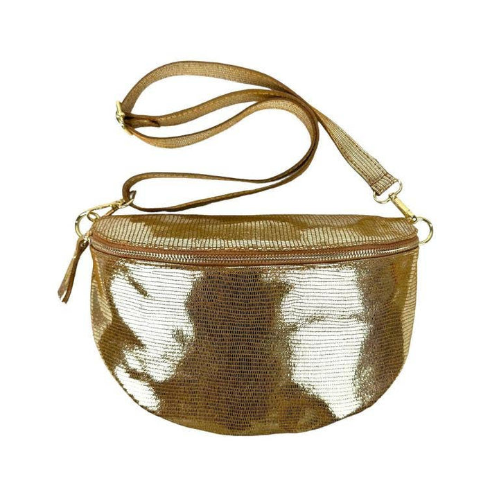 Italian Leather Waist Bag Large: Silver