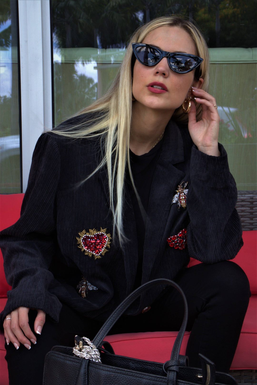 Beaded Hearts Corduroy Blazer: LARGE