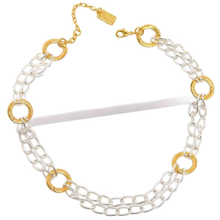 Two Tones Multi Chains Neck: GOLD SILVER MIX