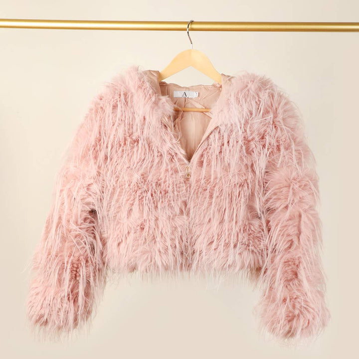 Faux Fur Zip Jacket: Beige / L/XL