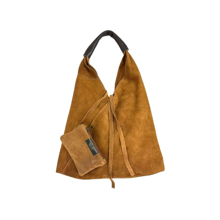 Suede Leather Shoulder Bag: Camel