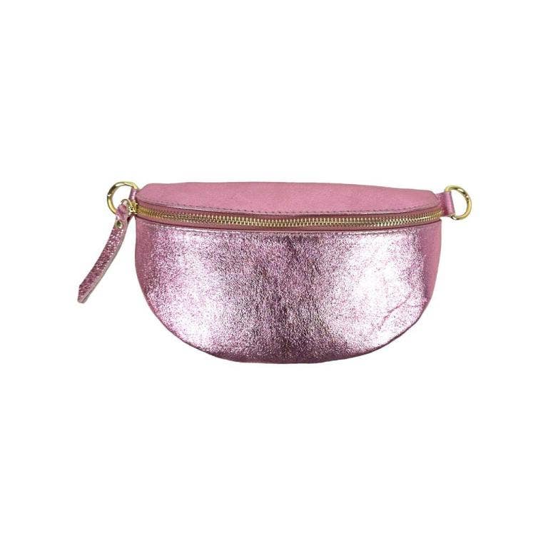 Metallic Leather Waist Bag: Black