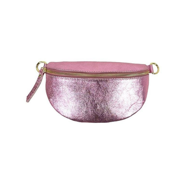 Metallic Leather Waist Bag: Black