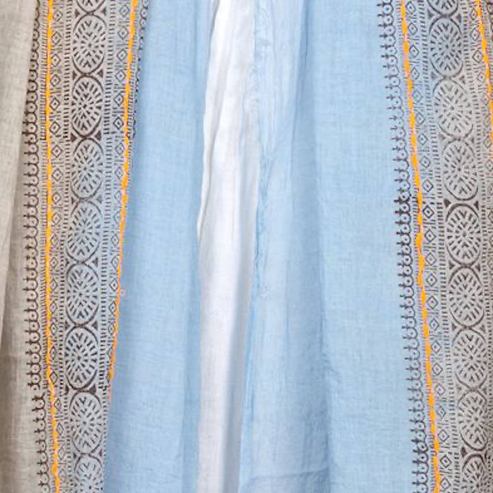 Anika Block Print Cotton Scarf: Grey Blue