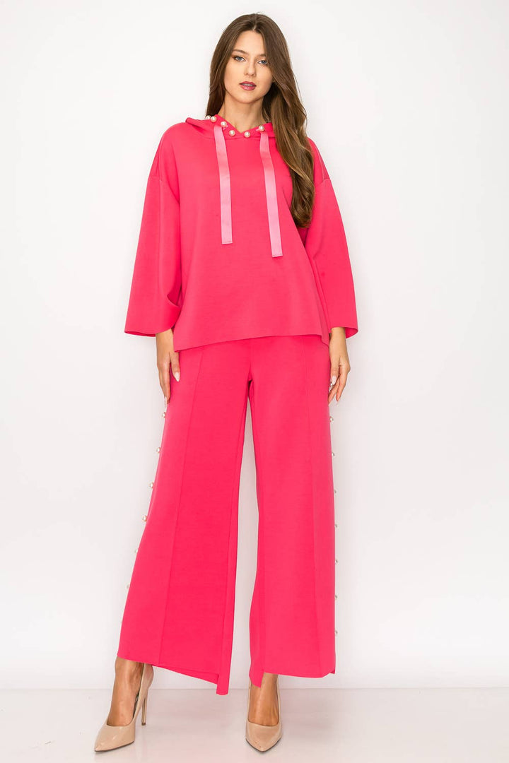 Farrah Scuba Pearl Long Pant: Black/ M