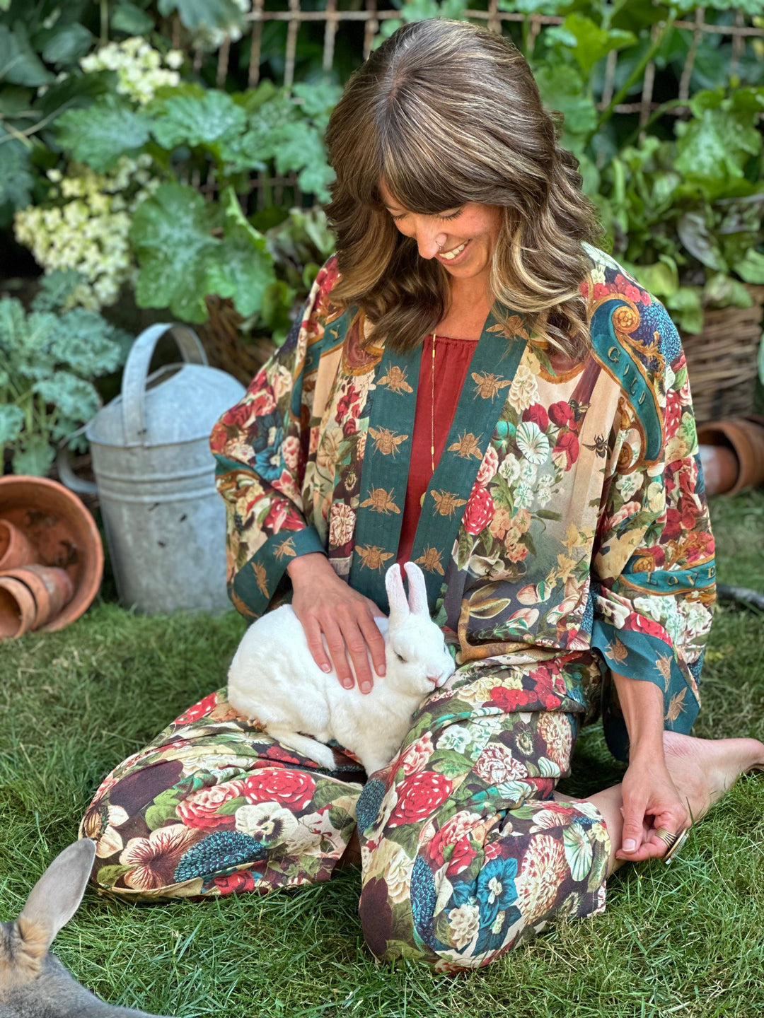 Cropped Kimono w/ Rabbits and Bees
