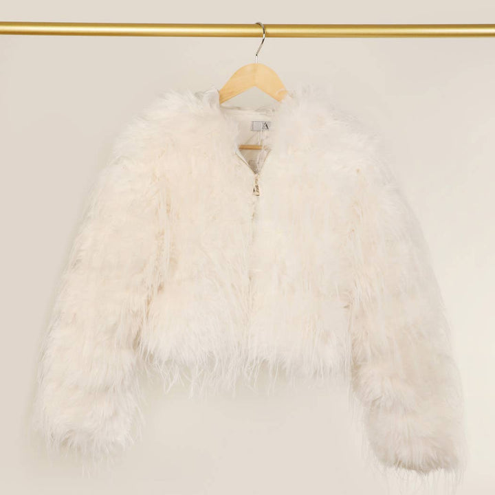 Faux Fur Zip Jacket: Beige / L/XL