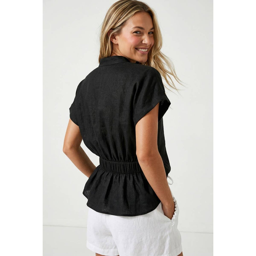 Rope Tie Waist Top: Taupe / L