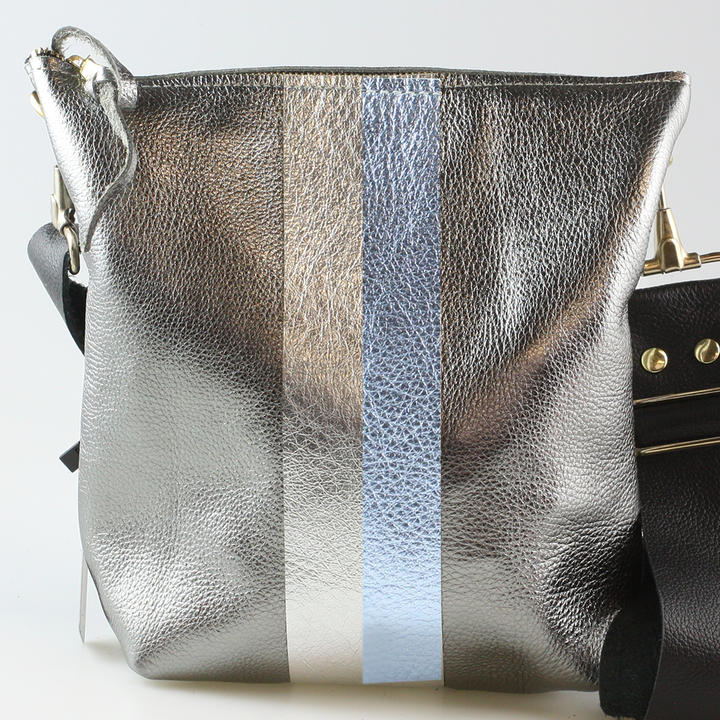 Graham Crossbody: METALLICS!: Gunmetal : Silver/IceBlue
