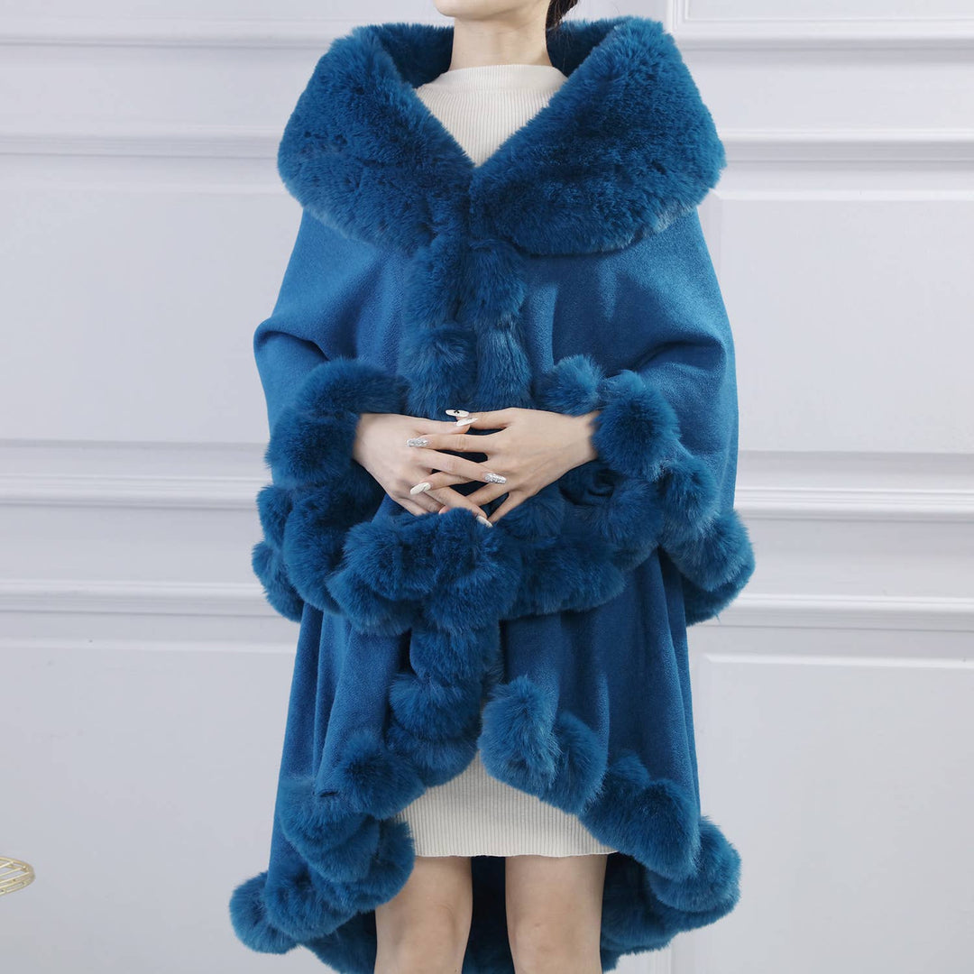 PEACH ACCESSORIES - PE371 Double layer faux fur trimmed capes: Raspberry