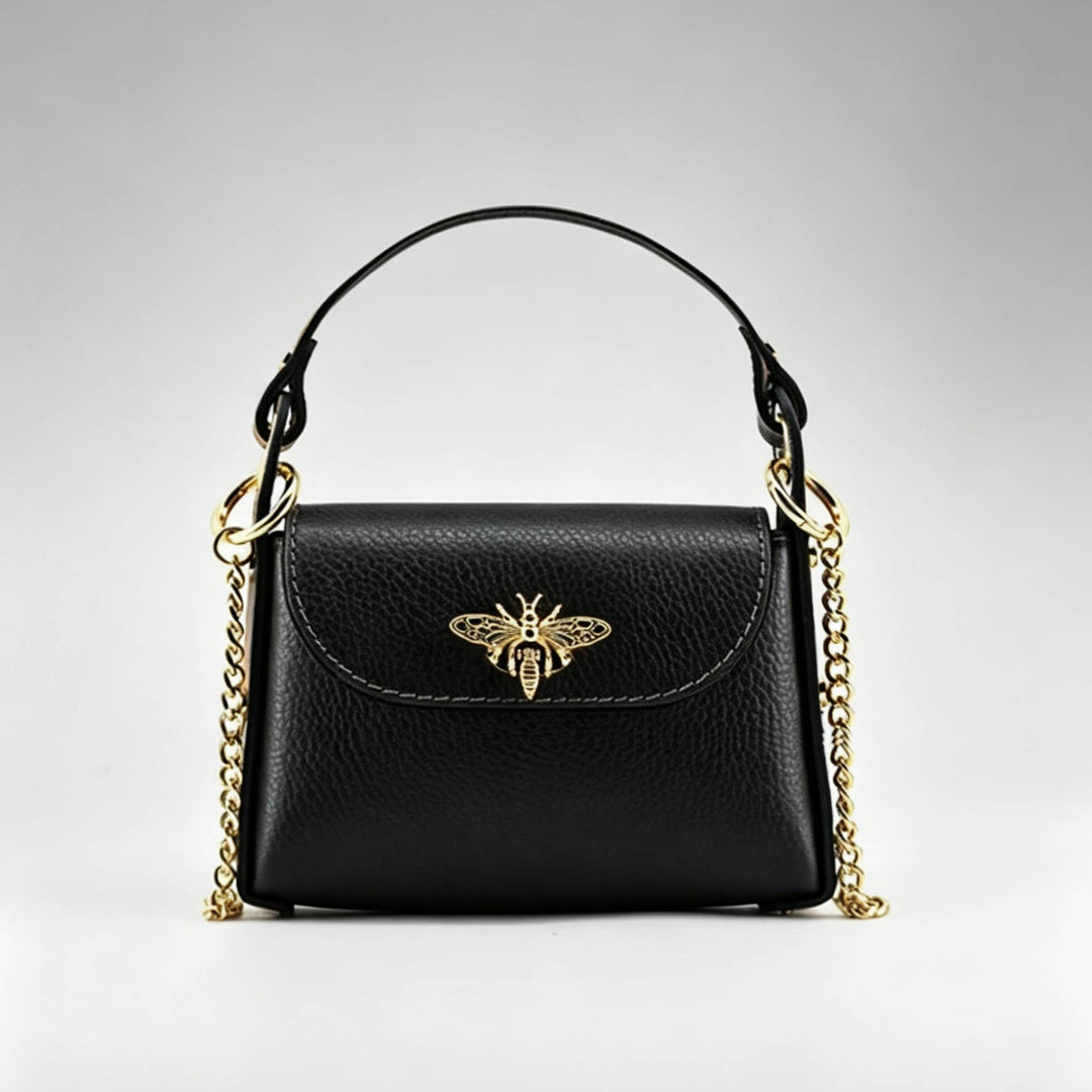 Mini Leather Bag with Gold Bee: Borgogna
