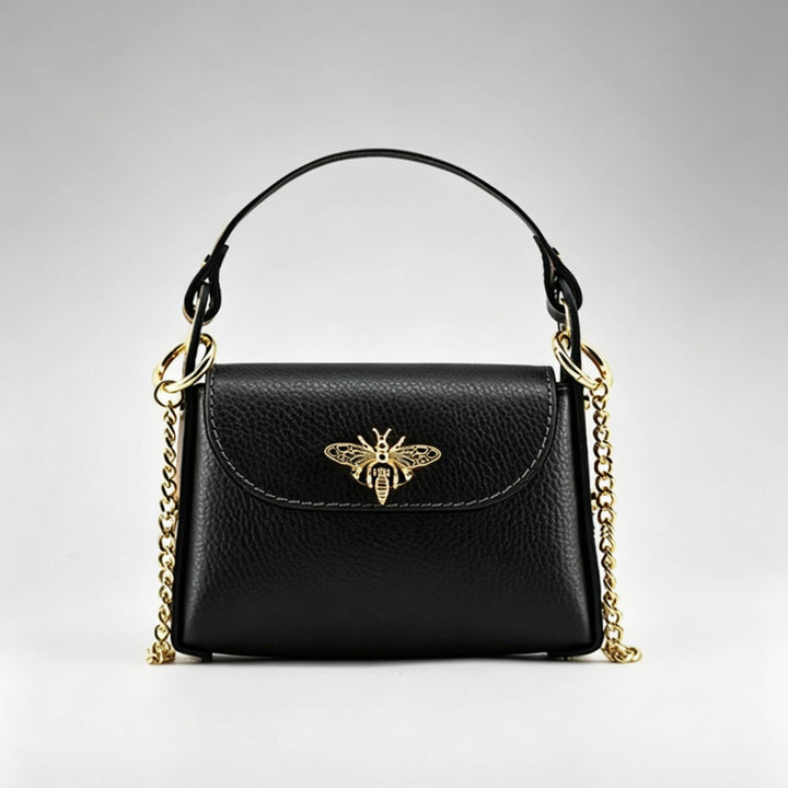 Mini Leather Bag with Gold Bee: Borgogna