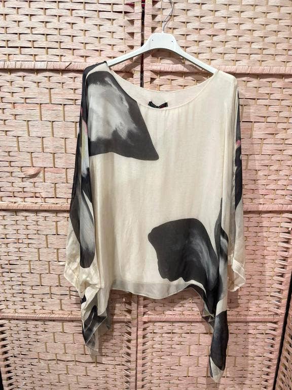 Italian Silk Top with Petal:Beige