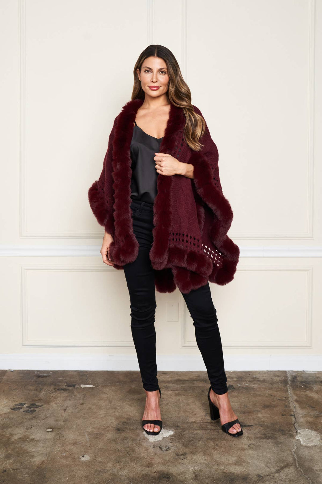 Faux Fur Trim Wrap: Black