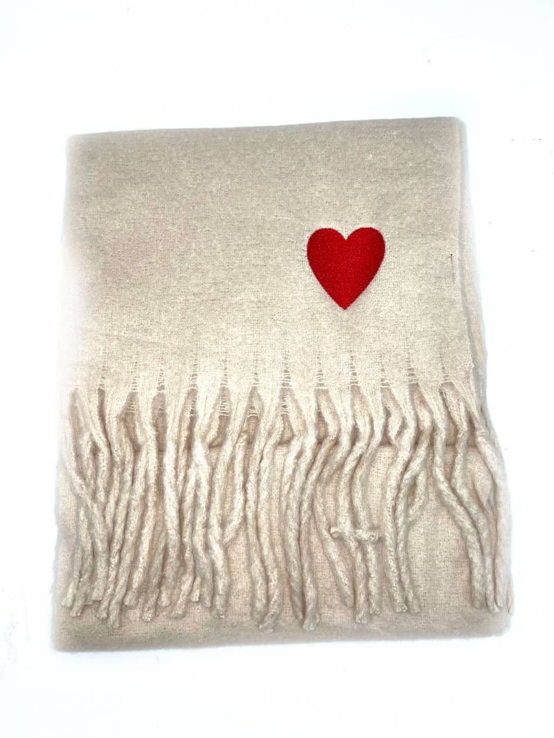 HH-210 Big fringe scarf with heart : Beige