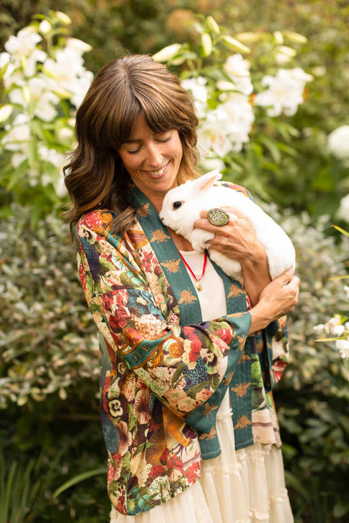 Cropped Kimono w/ Rabbits and Bees