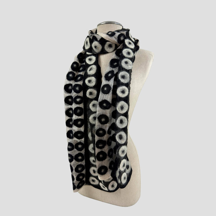 Black and White Polka Dot Felted Scarf