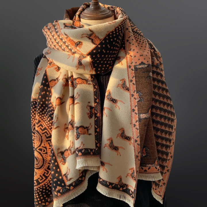 Equipage - Prancing Pony Equestrian Horse Print Scarf: Yellow