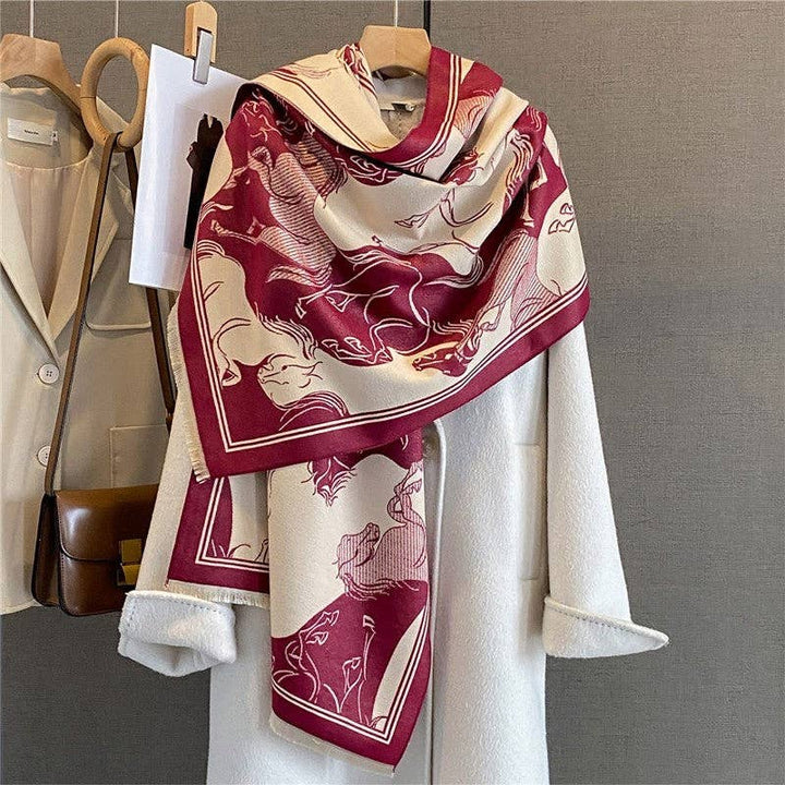 Sheer Trend - Fashion Print Fringed Scarf: Brown