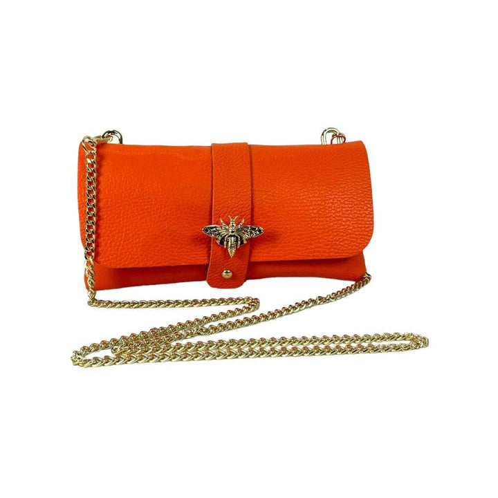 Grain Leather Bag with Dragonfly Clasp: Dark Taupe