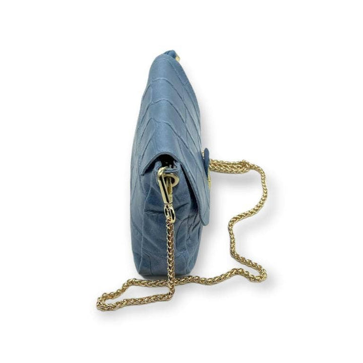 Leather Coco Bag Long Chain Handle: Blue