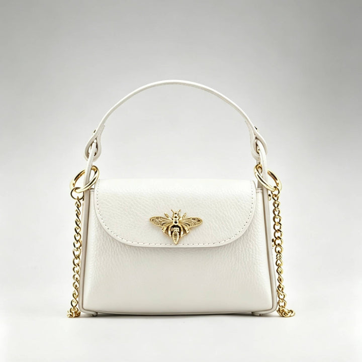 Mini Leather Bag with Gold Bee: Borgogna