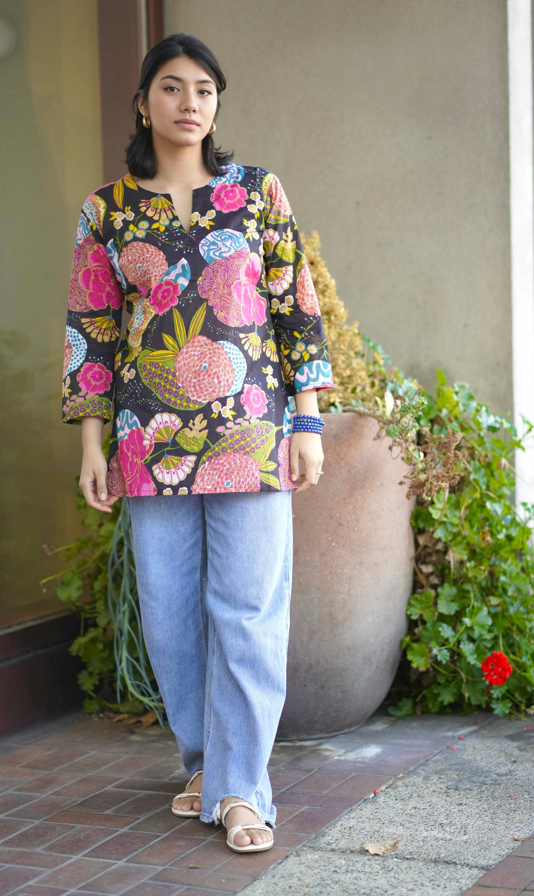 Beau Cotton Tunic: Black Multi / M
