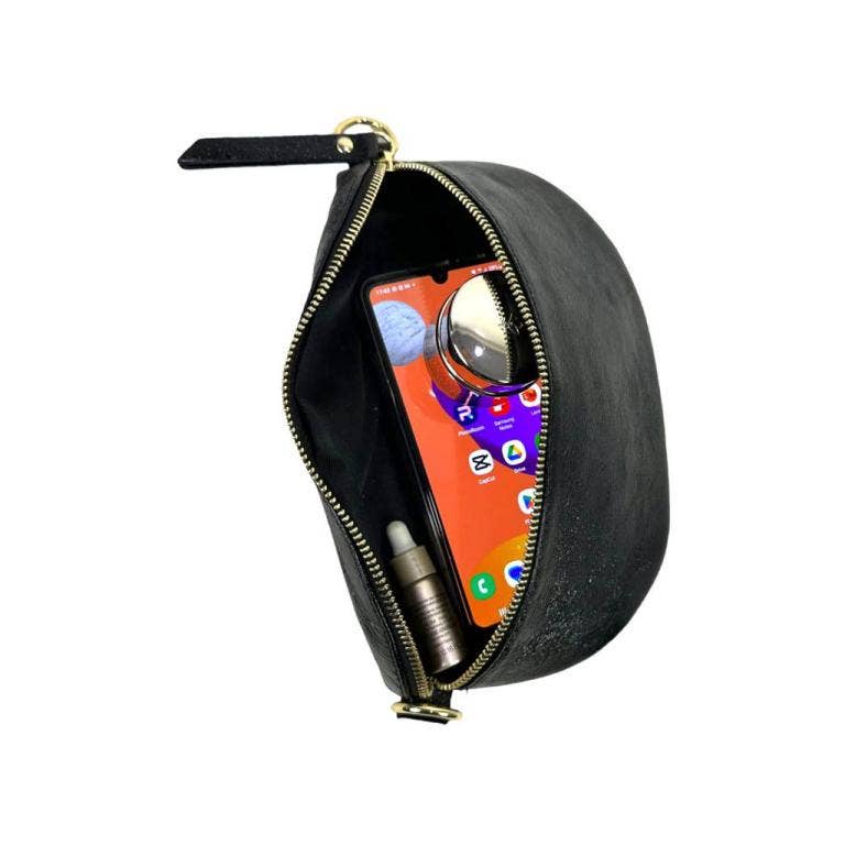 Metallic Leather Waist Bag : Navy blue