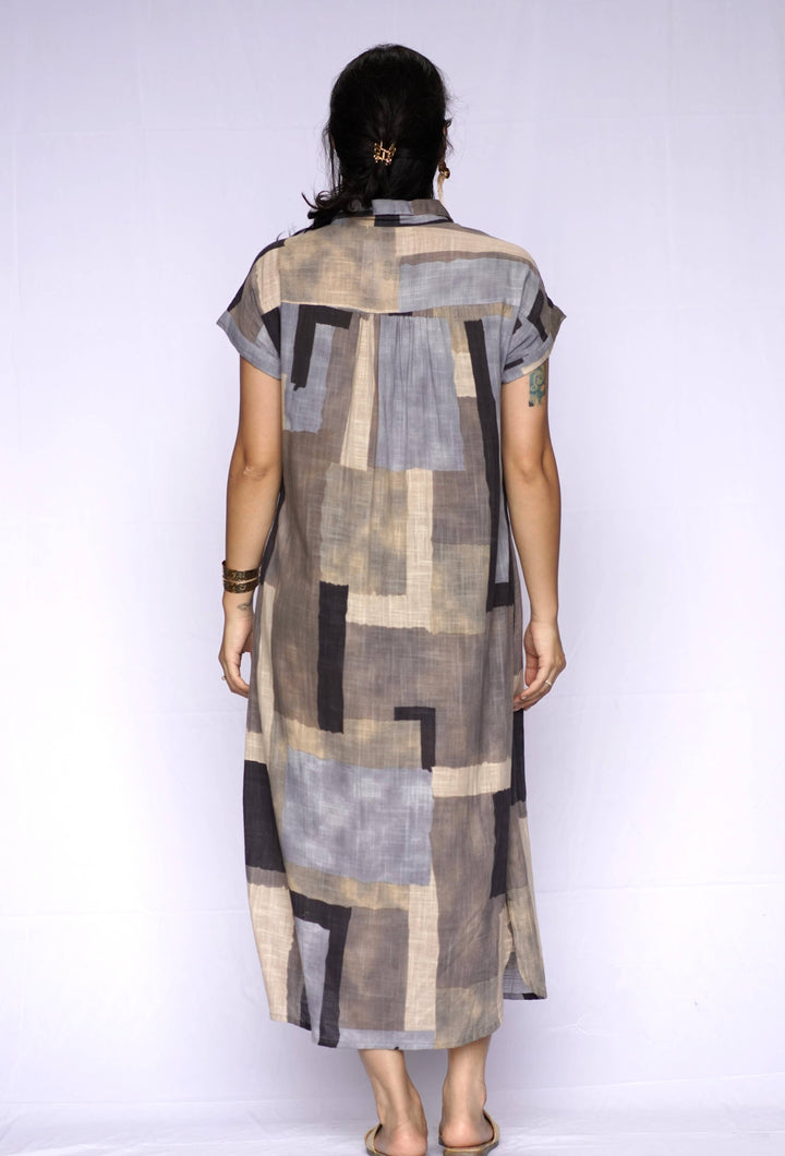 Aya Geo Dress: Mustard / S