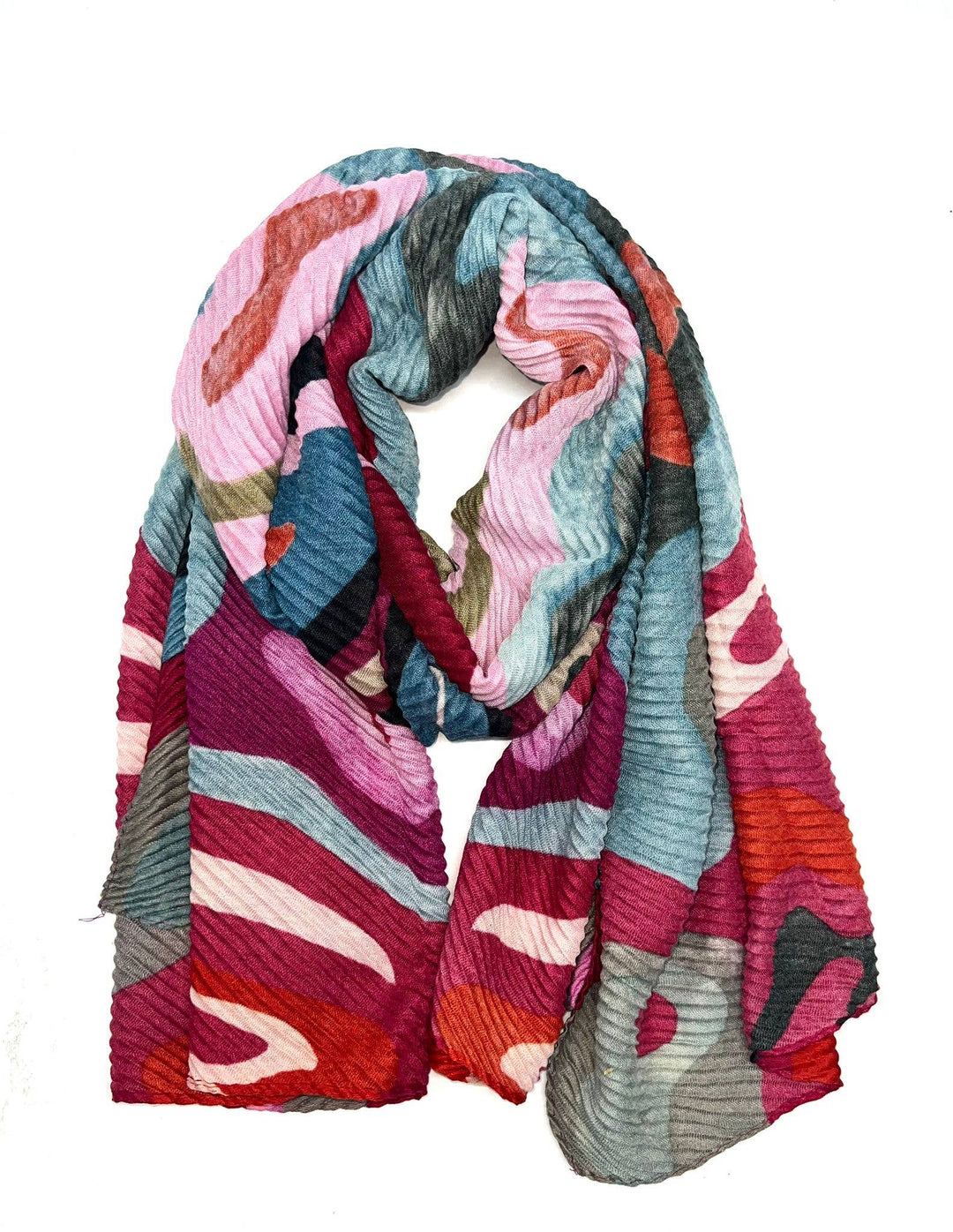 HH-239 abstract pleated scarf: Blue