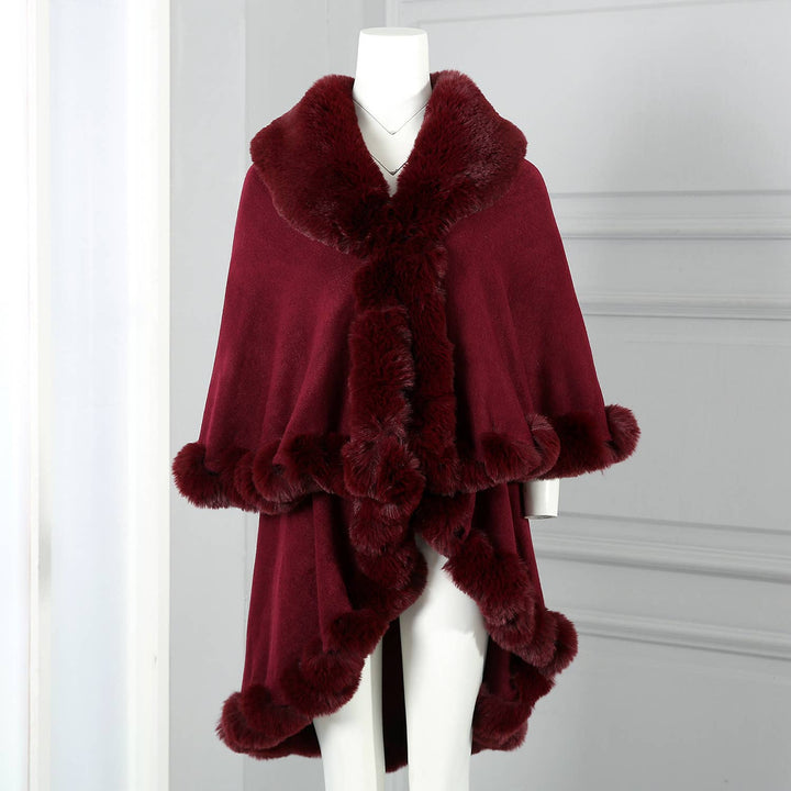 PEACH ACCESSORIES - PE371 Double layer faux fur trimmed capes: Raspberry