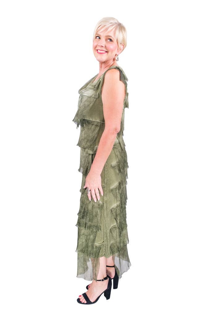 Aleena Silk Maxi Ruffle Dress (DT215):Navy