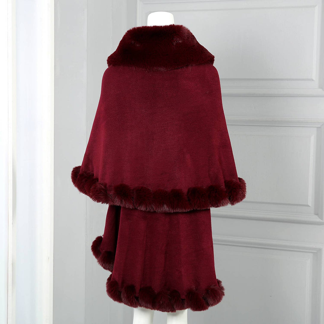 PEACH ACCESSORIES - PE371 Double layer faux fur trimmed capes: Raspberry