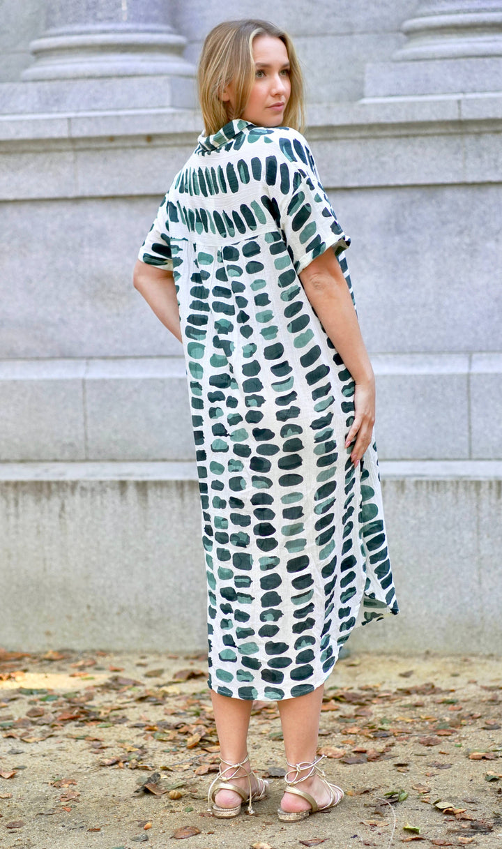 Zoey Geo Dress White Green:/ S