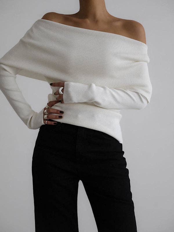 Off Shoulder Sweater:Red /S