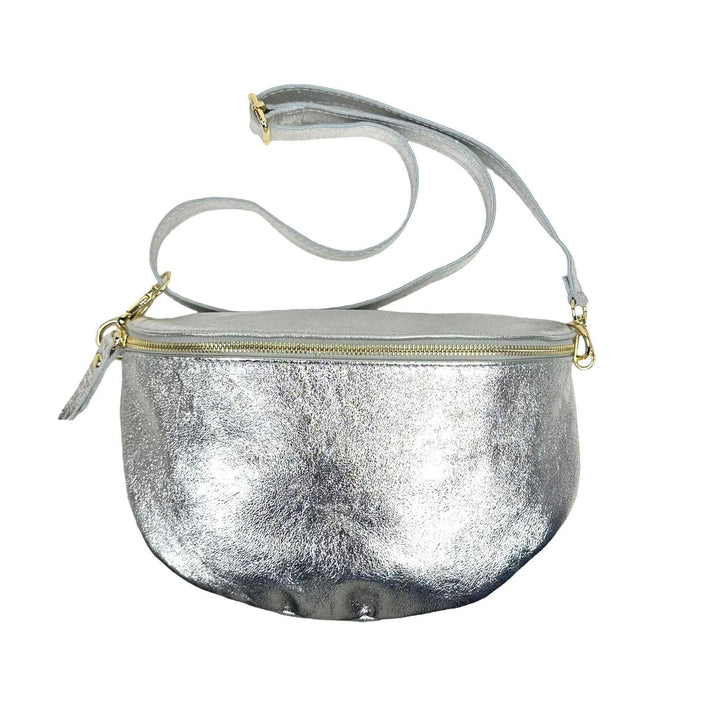 Large Metallic Italian Leather Waist Bag. Bronze
