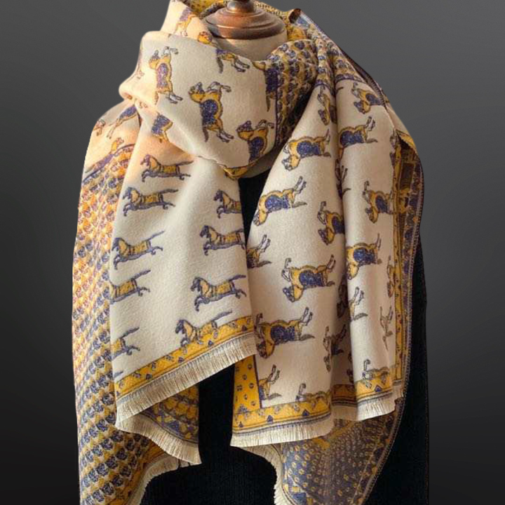Equipage - Prancing Pony Equestrian Horse Print Scarf: Blue/Orange