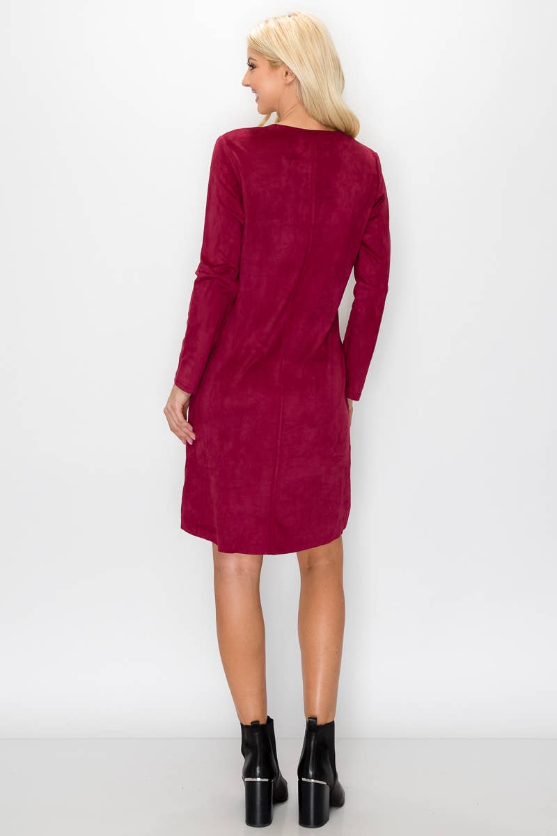 Aurora V-Neck Suede Dress: BLK / M / 2059V-NP