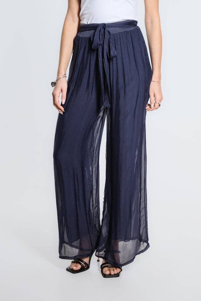 Wrap Front Silk Pant (PL214):Navy
