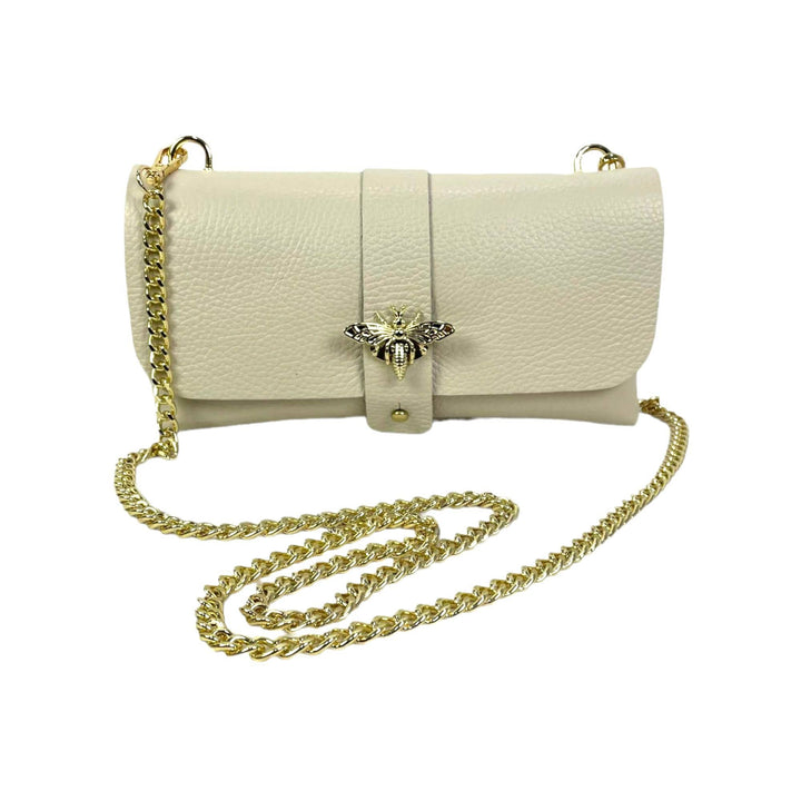 Grain Leather Bag with Dragonfly Clasp: Dark Taupe