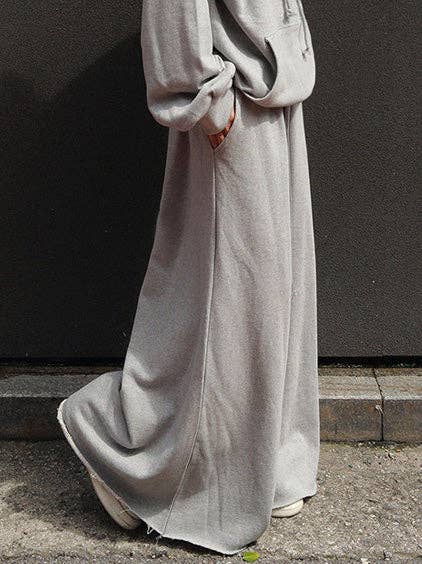 Urban Gray Wide Leg Elastic Waist Pants: LIGHT GRAY / M