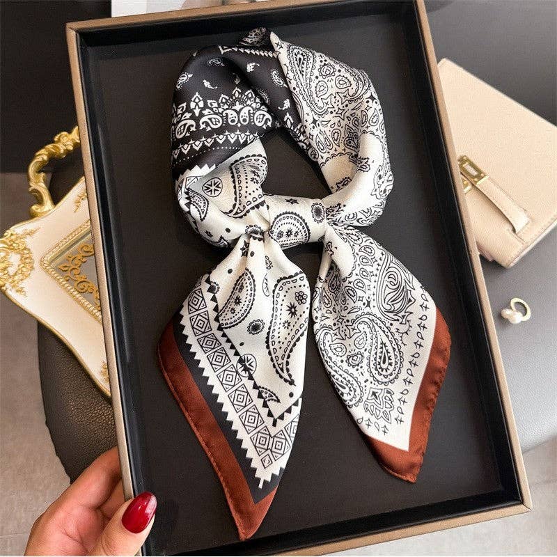 Sheer Trend - Fashion Print Square Scarf: BLACK