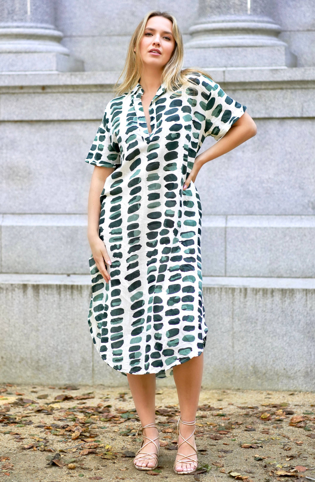 Zoey Geo Dress White Green:/ S