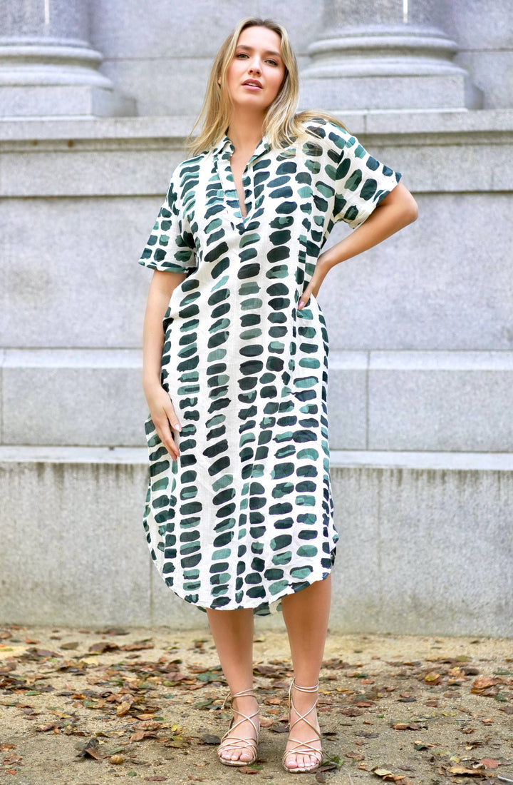 Zoey Geo Dress White Green:/ S